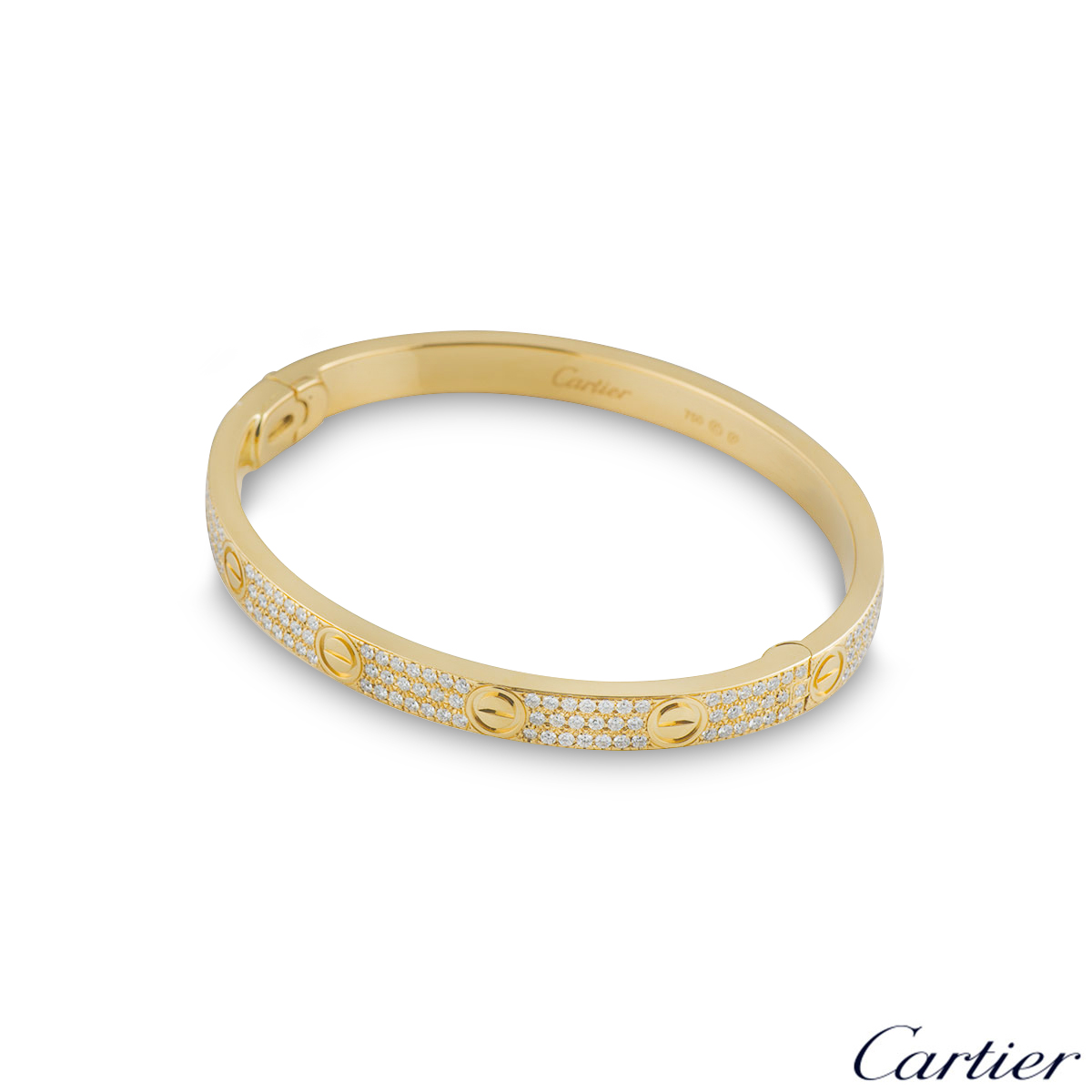 Cartier Yellow Gold Pave Diamond Love Bracelet Size 17 N6035017 | Rich ...